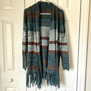 Long Open Cardigan Knit with Fringe
